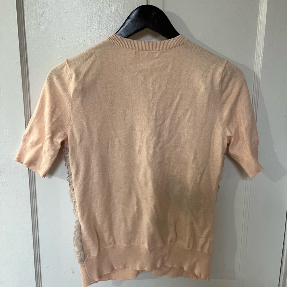 New York & Company Peach Rosette Short Sleeve Cardigan Sweater - Size Small - Picture 7 of 7